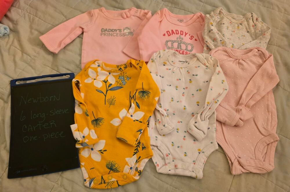 Carter’s Newborn Baby Girl Long Sleeve Bodysuits One Pieces Lot of 6 Floral Pink